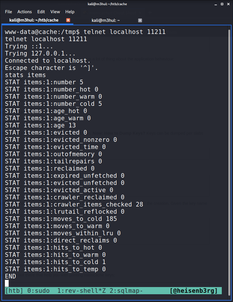 Telnet memcached